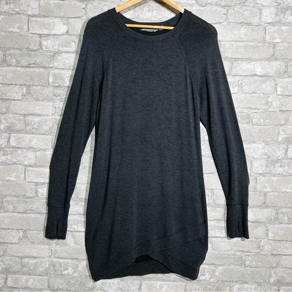 Athleta Women's Small Long Sleeve Tshirt Sweatshirt Dress Faux Wrap Bottom Gray - Picture 1 of 9